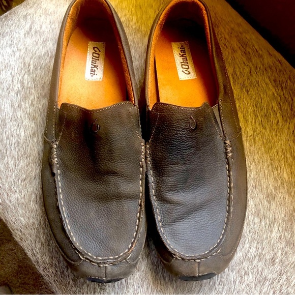OluKai like new Mens Akepa Moc dark brown pebbled leather rubber sole 12 - Picture 1 of 11
